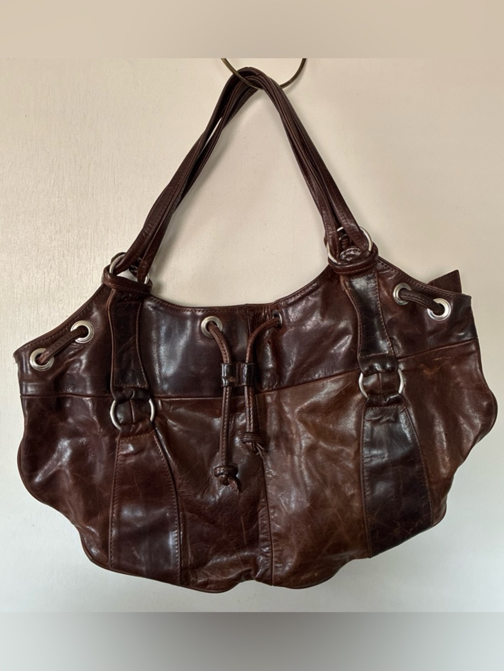 Vintage-Handcrafted Brown Leather Slouchy Boho Bag 19x12x4” Made In Mexico Lg